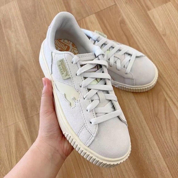 Puma Suede Platform Cutout Silver Mist Grape Sneakers - Picture 2 of 5